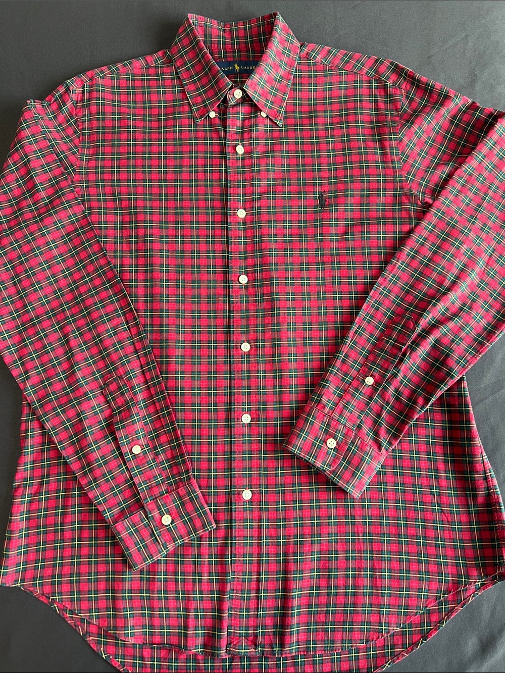 Ralph Lauren Red and Green Plaid Button-Down Shirt - Men's